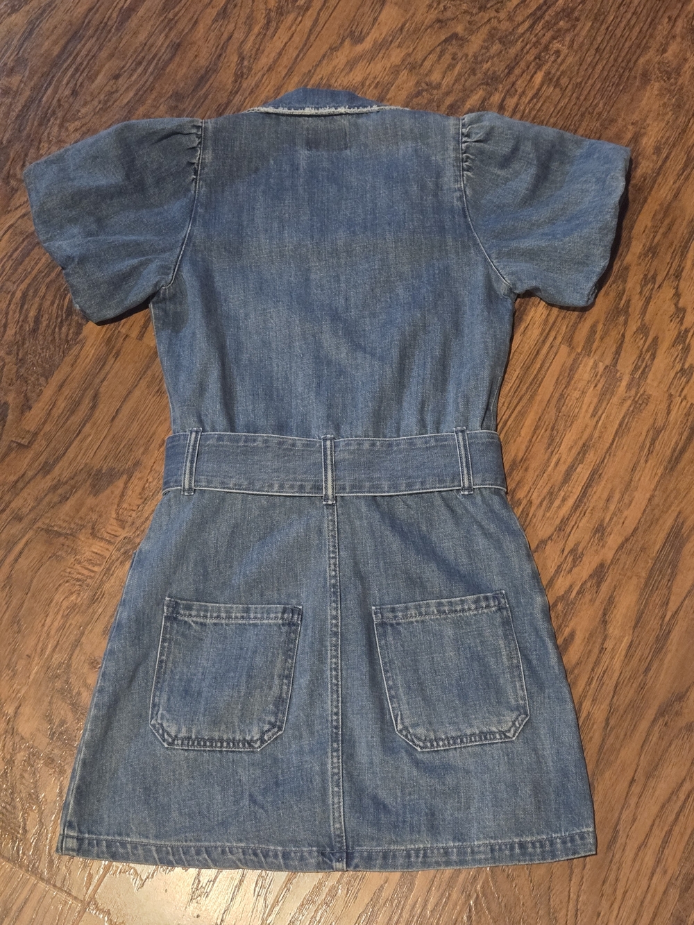 Show Me Your MuMu XS Blue Denim Zip-Front Belted Mini Dress with Puff Sleeves - Picture 2 of 7